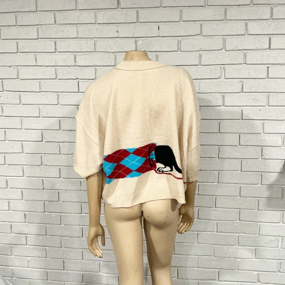 Anthropologie Dachshund Dog Cashmere Knit Sweater Beige NWT - Picture 6 of 15